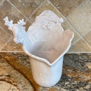 VIETRI (ITALY) Bellezza Holiday Santa and Reindeer Ceramic Vase/Utensil Holder